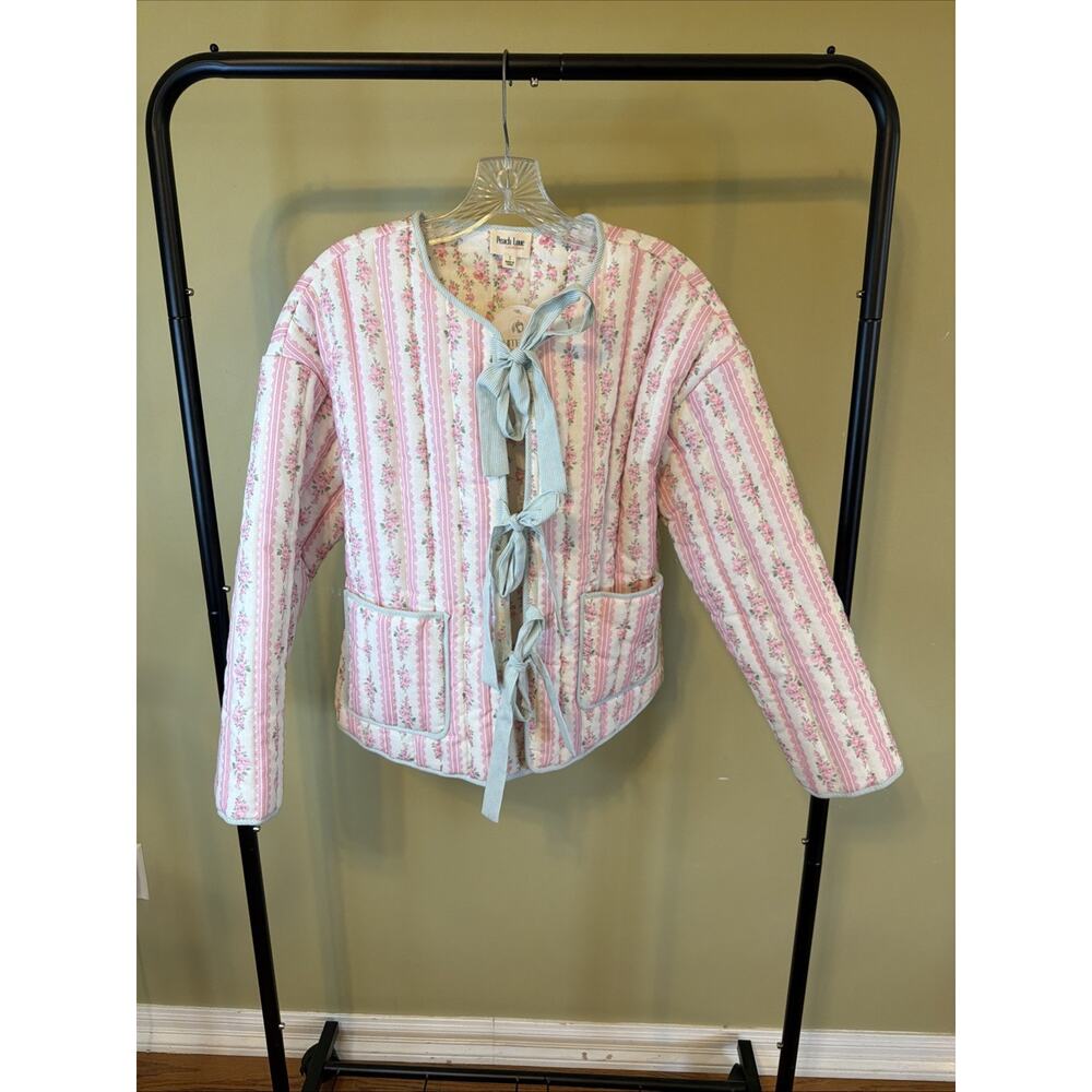 Peach Love Pink Floral Quilted Jacket NWT Size Small